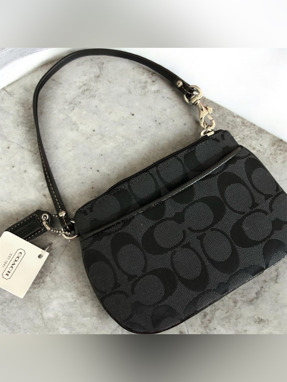 COACH Black Signature C Jacquard Wristlet
